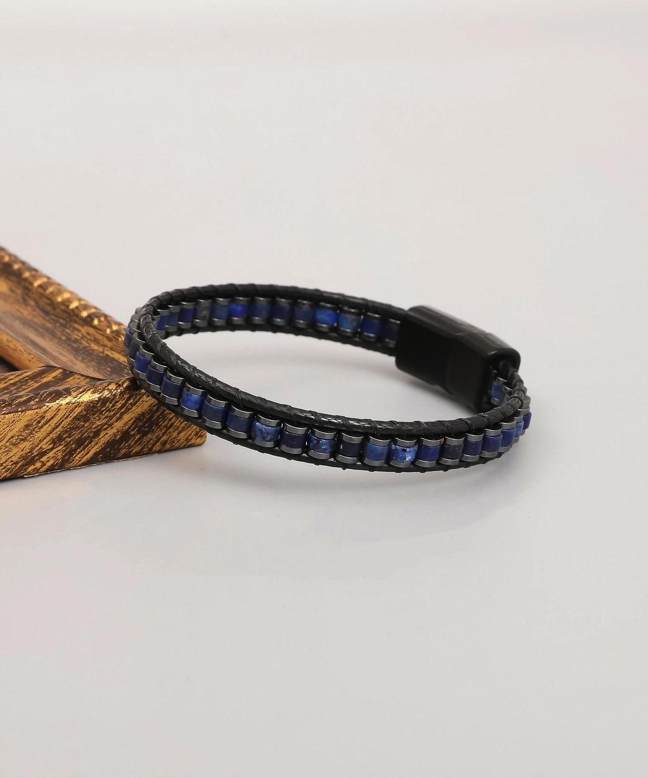 Byzylyk Jumeon, gurë navy lapis dhe hematit, lëkurë, ngjyrë blu e errët, YRABL2059, 17cm