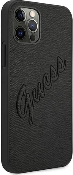 Mbështjellës Guess Saffiano Vintage Script për iPhone 12 Pro Max 6.7", Zi