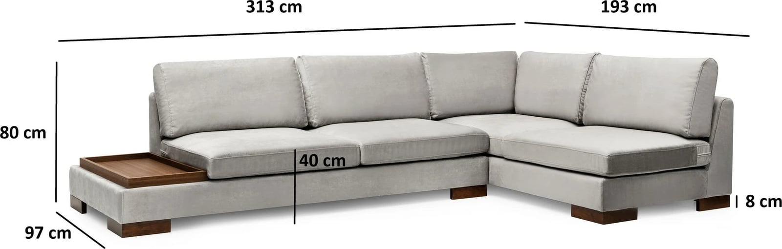 Këndare Atelier del Sofa Tulip, këndore e djathtë pa pouf, ngjyrë gri e çelët