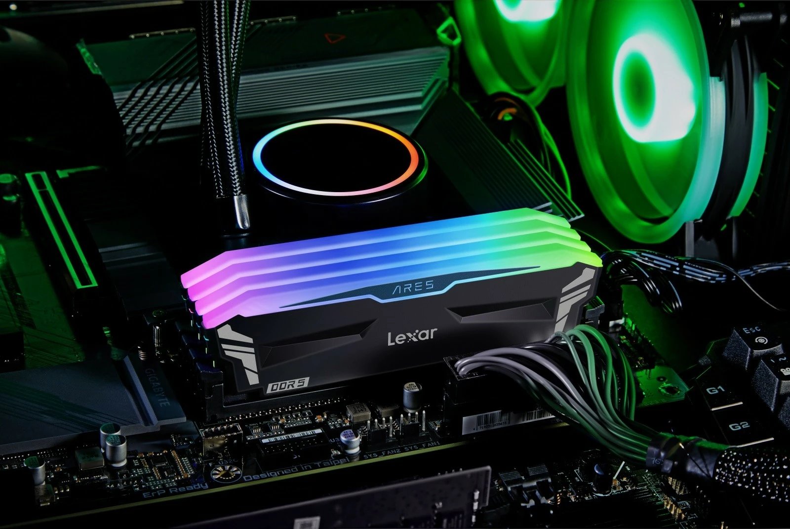 RAM Memorje Lexar ARES RGB DDR5, 32GB (2x16GB), 7200 MHz, CL34, e zezë RAM Memorje Lexar ARES RGB DDR5, 32GB (2x16GB), 7200 MHz, CL34, e zezë