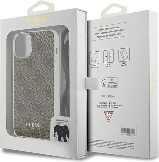 Mbështjellës Guess Crossbody Cord 4G Print për iPhone 15/14/13, Kafe