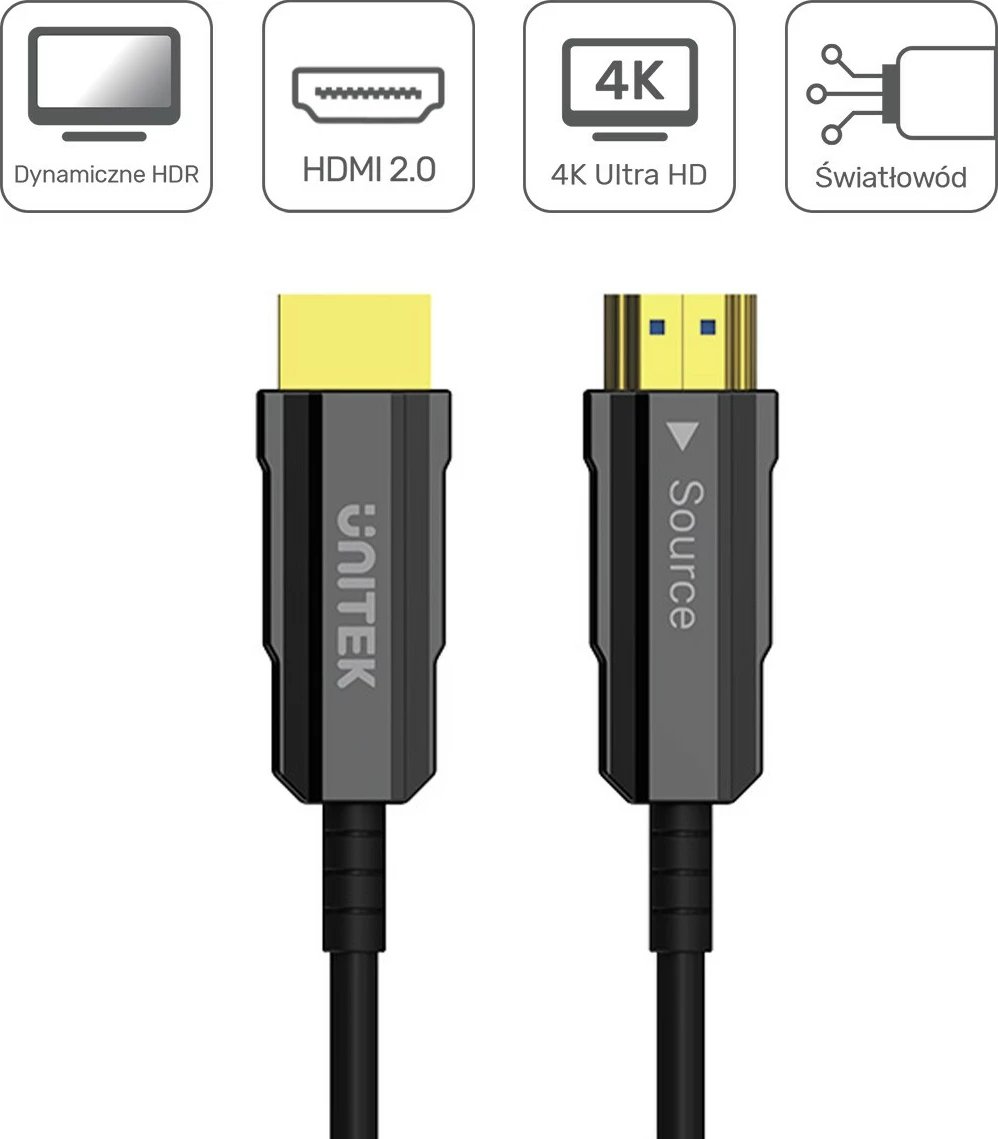 Kabllo HDMI optik Unitek C11072BK-15M, 15m, 4K60Hz, E zezë/Gri