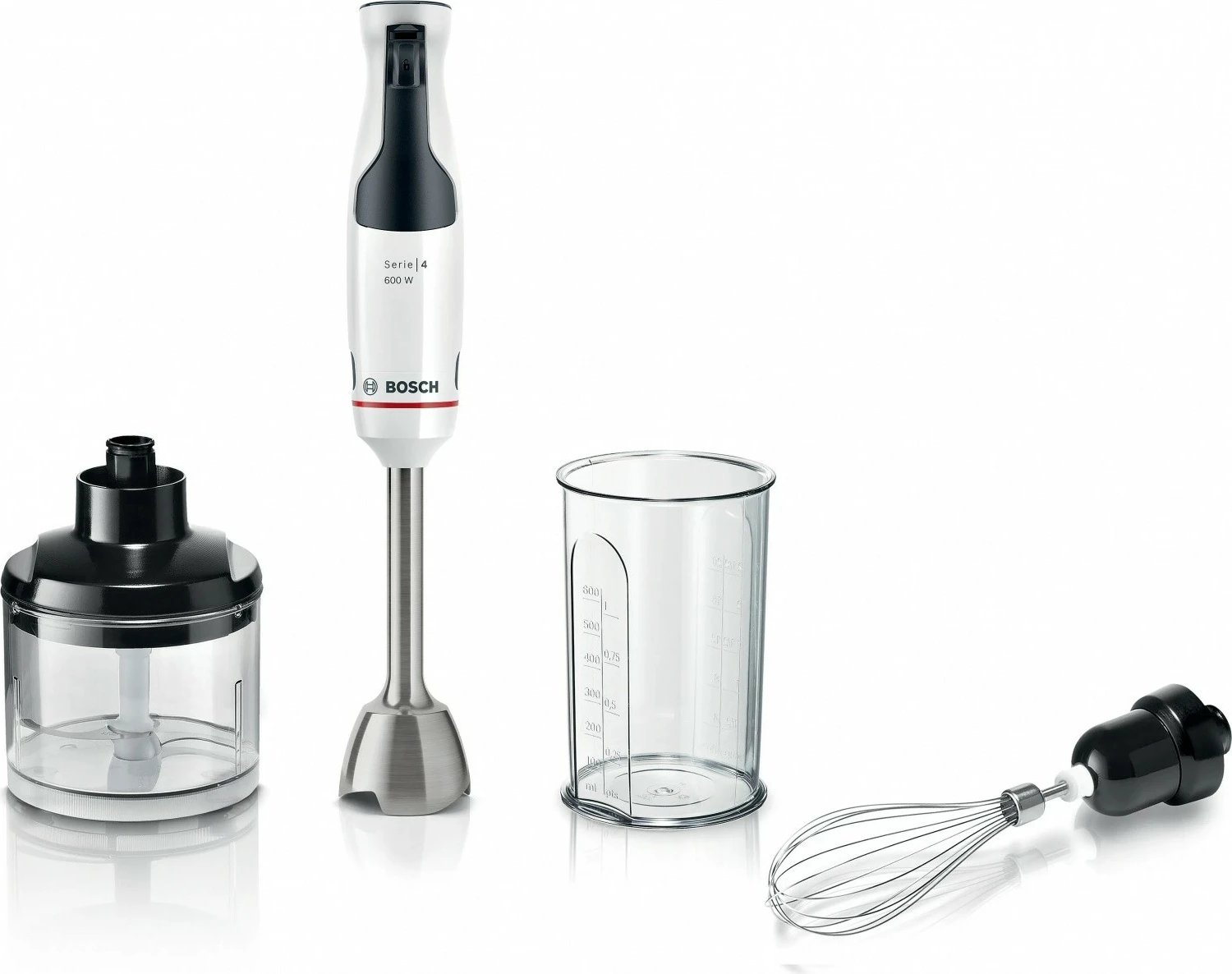 Blender dore Bosch MSM4W221, 600W, Inoks, Bardhë, me aksesorë