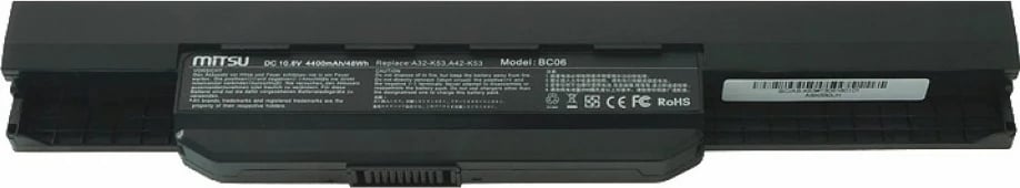 Bateri laptop Mitsu BC/AS-K53 për Asus A53, K53, 4400 mAh, 10.8-11.1V, e zezë