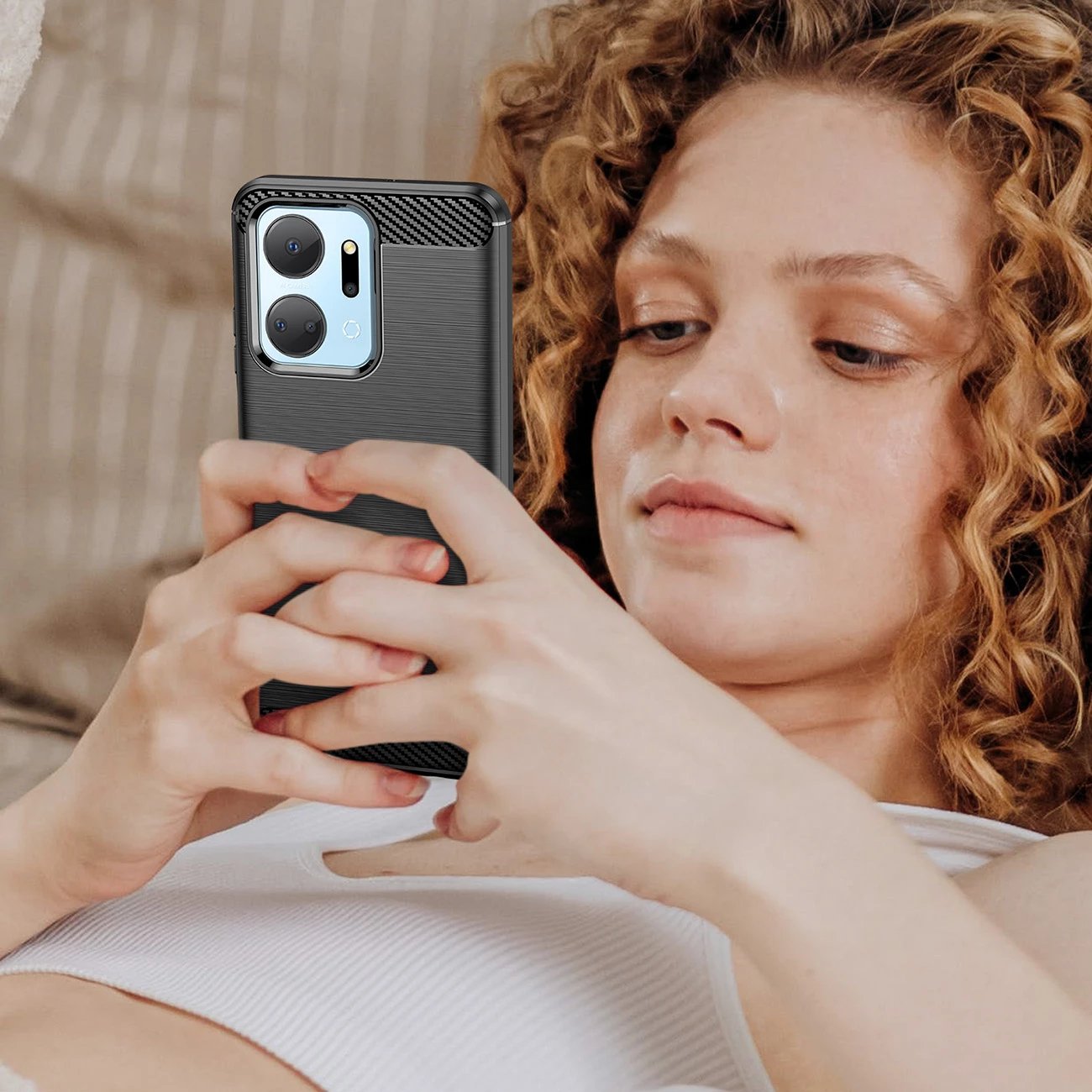 Mbështjellës Hurtel Carbon Case për Honor Play 40 Plus / Honor X7a, TPU, i zi