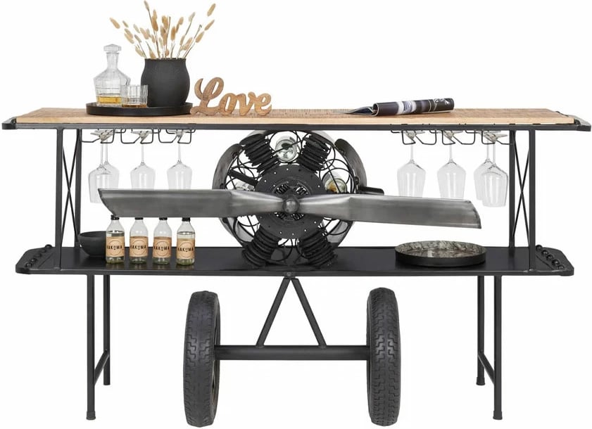 Konsol bar në formë aeroplani, ngjyrë natyrale/zezë, 191x58x91