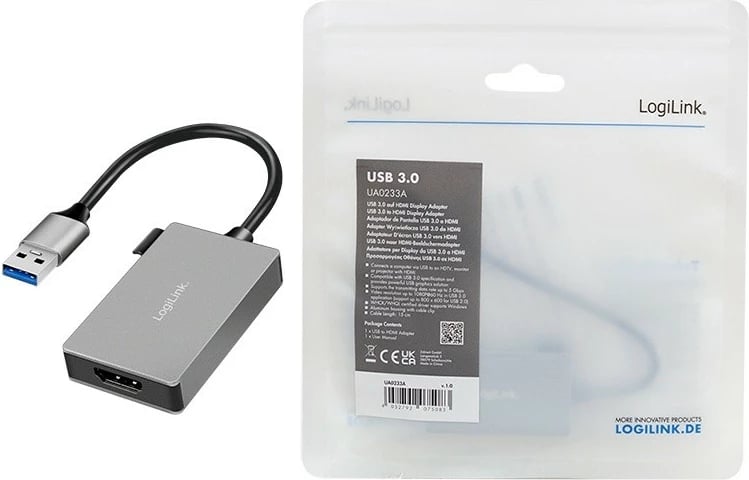 Adapter USB 3.0 në HDMI LogiLink UA0233A, Gri