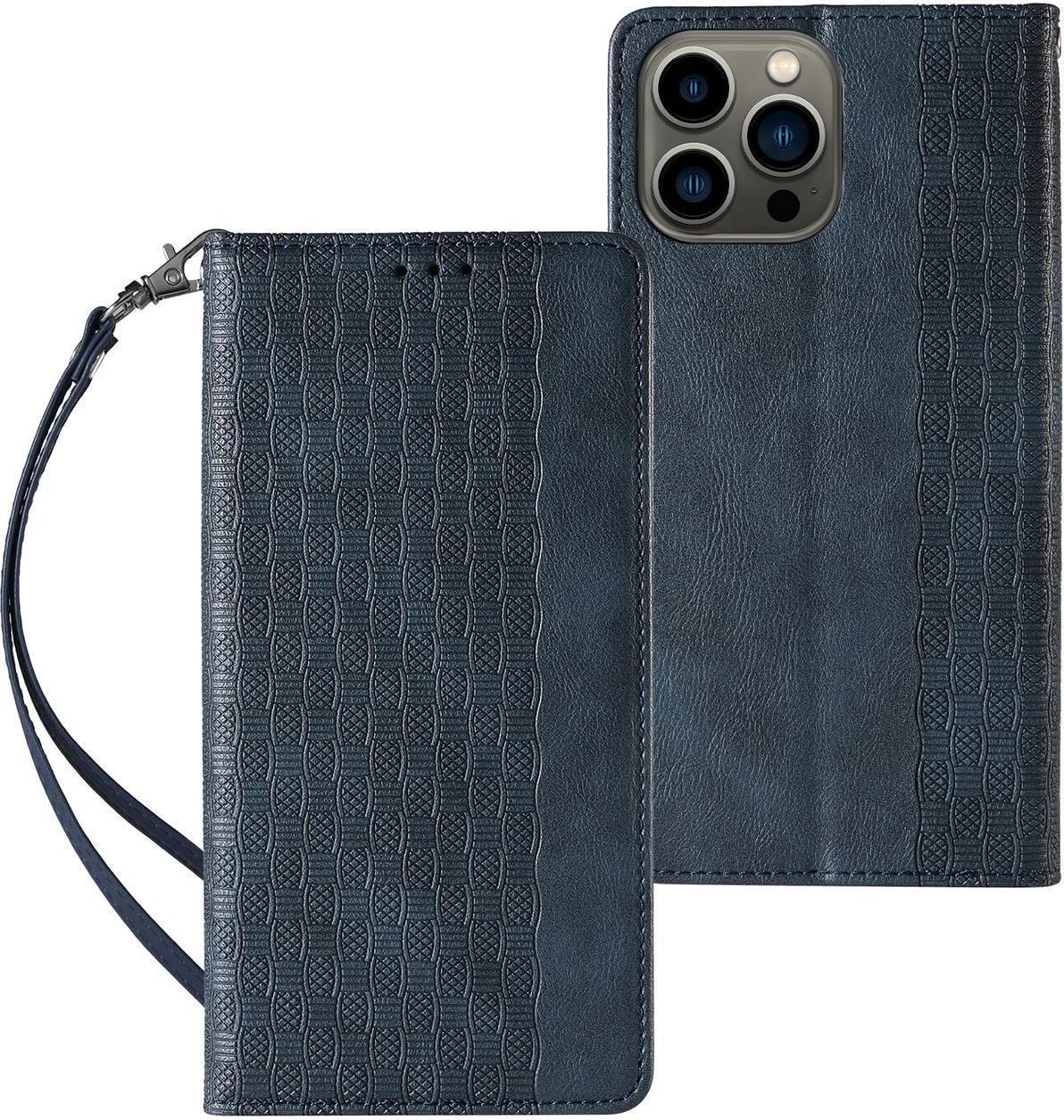 Mbështjellës Hurtel Magnet Strap Case për iPhone 14 Pro Max, me kapak, portofol, qëndrim, rrip dore, kaltër