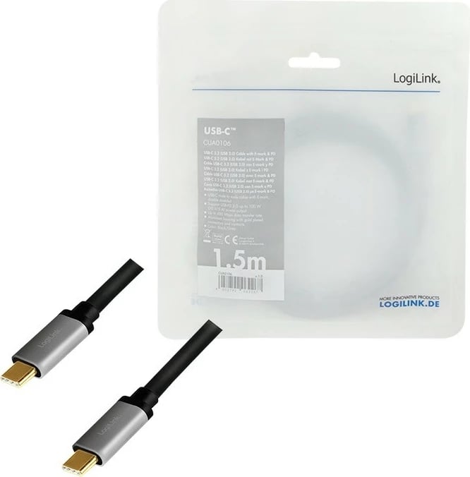 Kabllo USB-C LogiLink CUA0106, 1.5m, e zezë, alumini Kabllo USB-C LogiLink CUA0106, 1.5m, e zezë, alumini