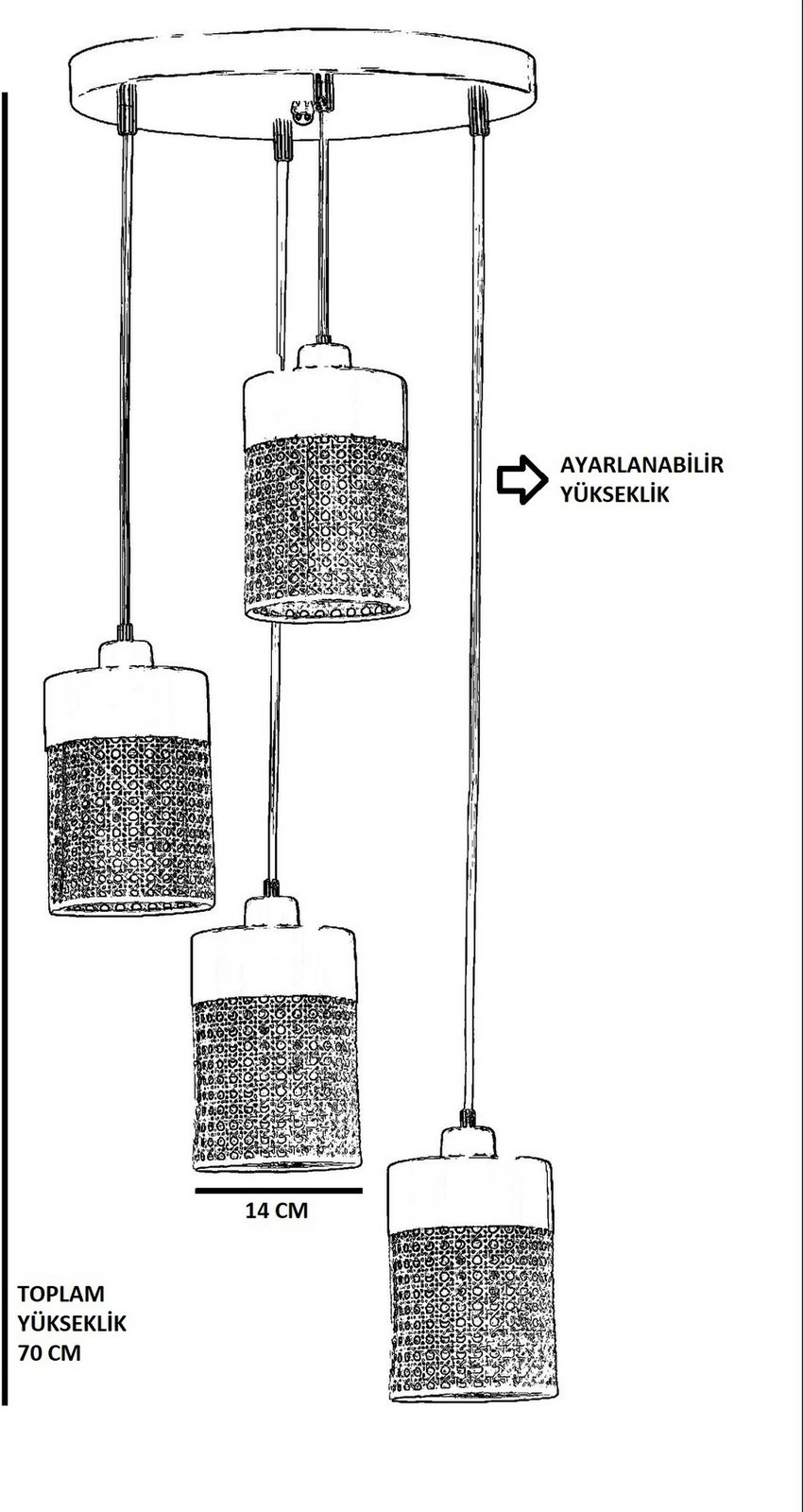 Llambë tavani Opviq, ratan dhe ari, 4 copë, 8704-4