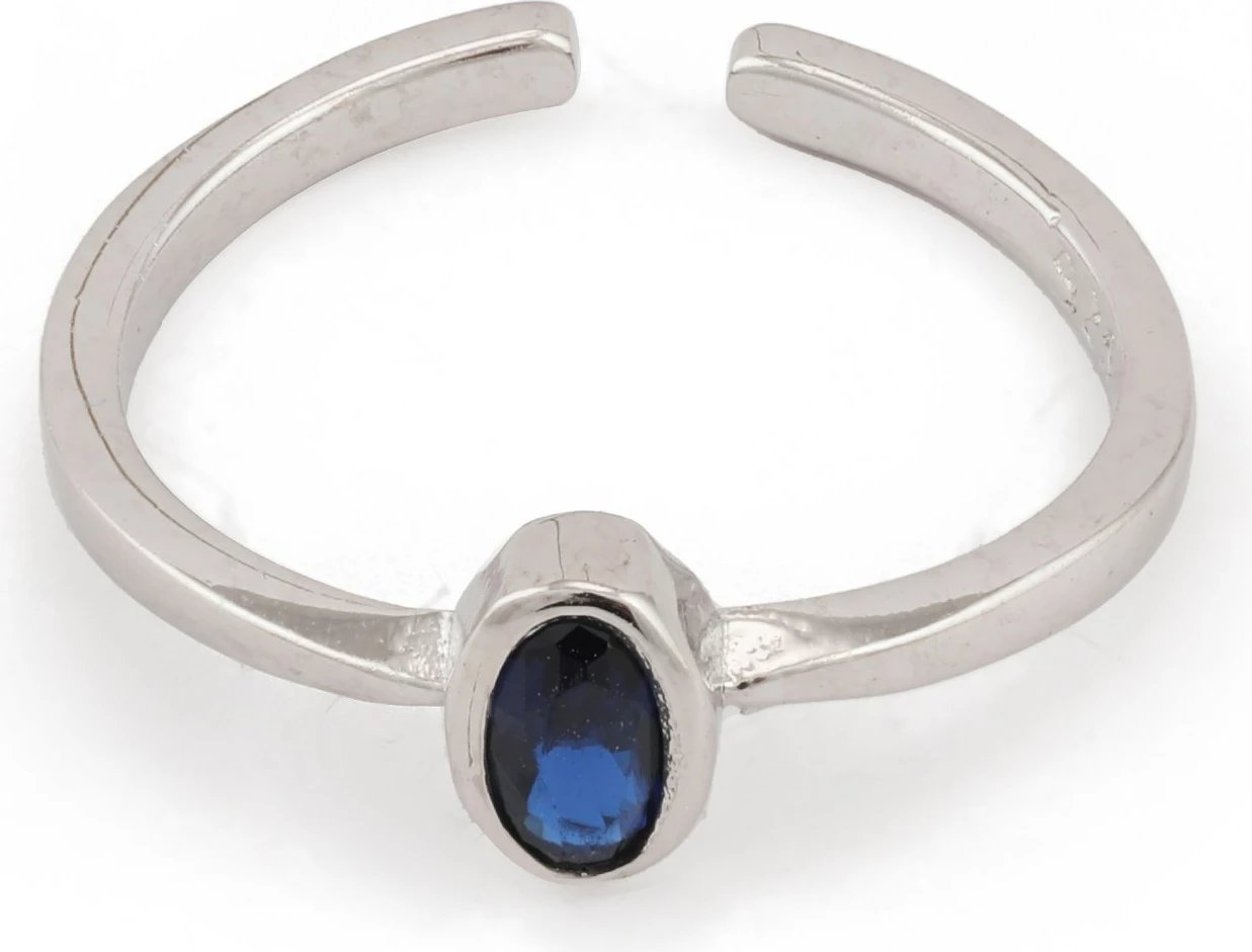 Unazë argjendi, ngjyrë e argjendtë me gur të kaltër të errët, Jumeon 10162SAFIR