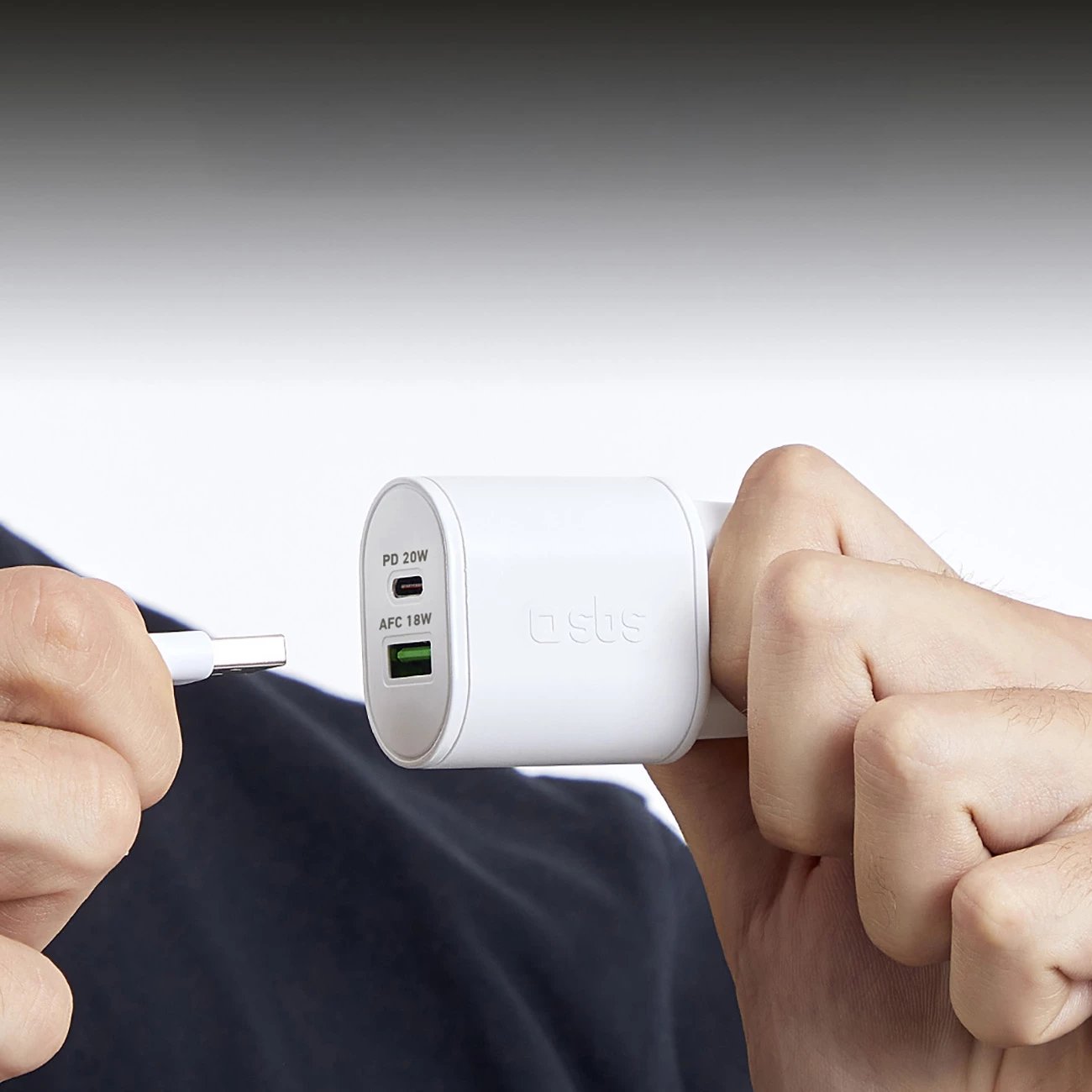 Karikues muri SBS TETRPD20W, 20W, 2 porta USB-A/USB-C, i bardhë
