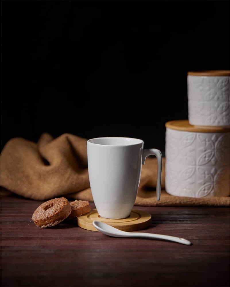 Set filxhanësh Curve 2 copë, porcelan i bardhë, bambu natyrale, 22x22x8cm Set filxhanësh Curve 2 copë, porcelan i bardhë, bambu natyrale, 22x22x8cm