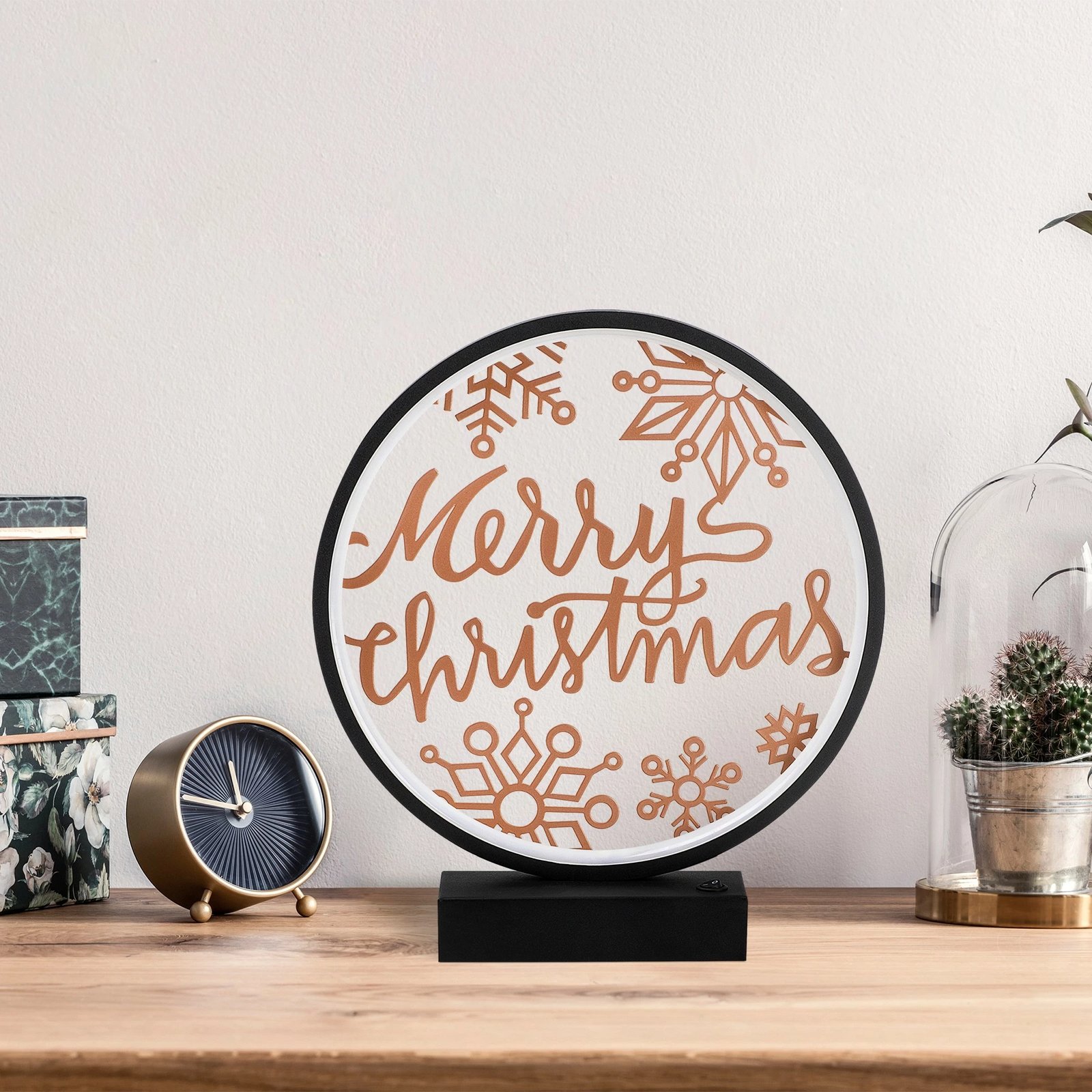 Llambë tavoline dekorative, ngjyrë e zezë dhe bakri, Opviq XMAS5