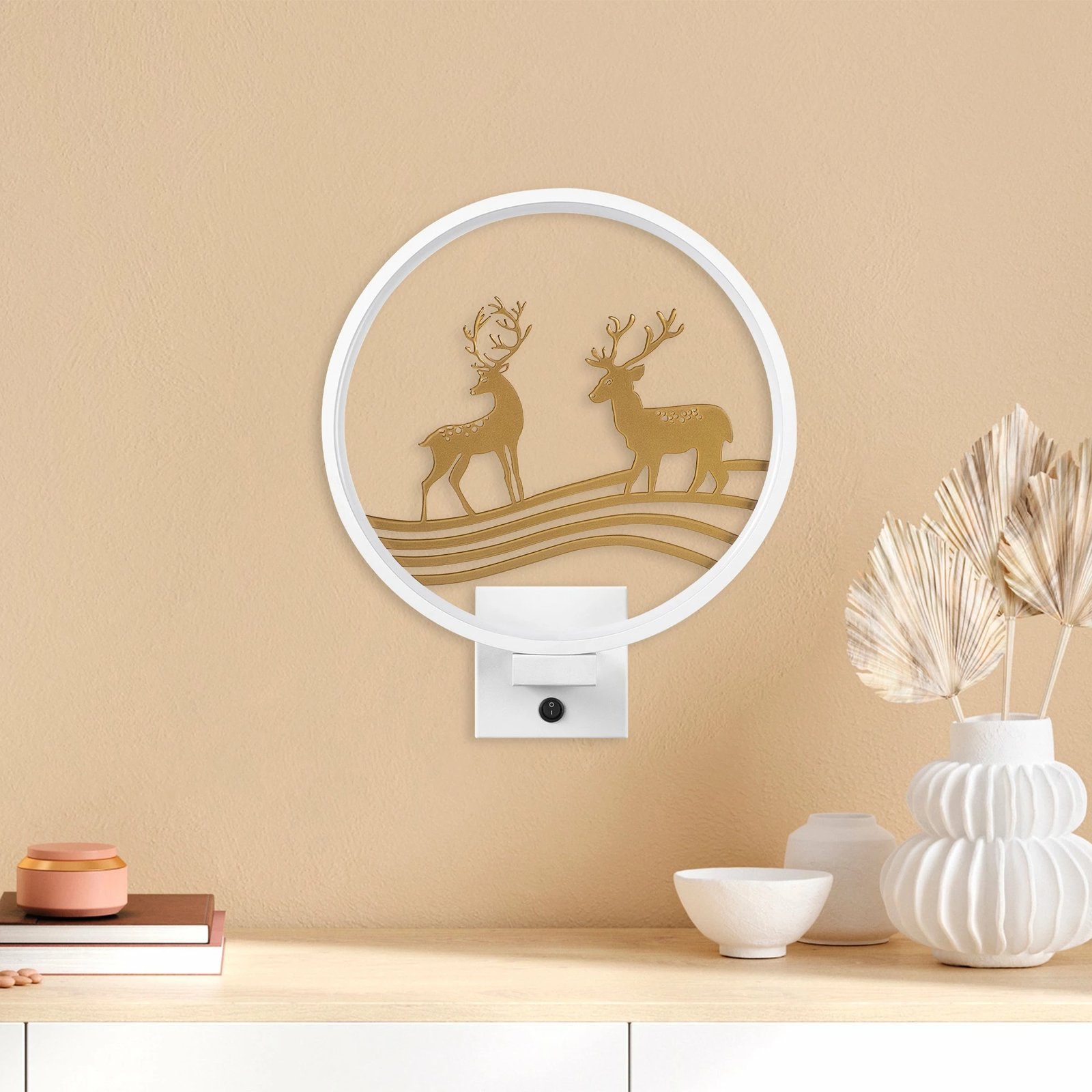 Llambë muri dekorative, Opviq XMAS30, e bardhë dhe ari, motiv kafshësh, 30x36x10cm