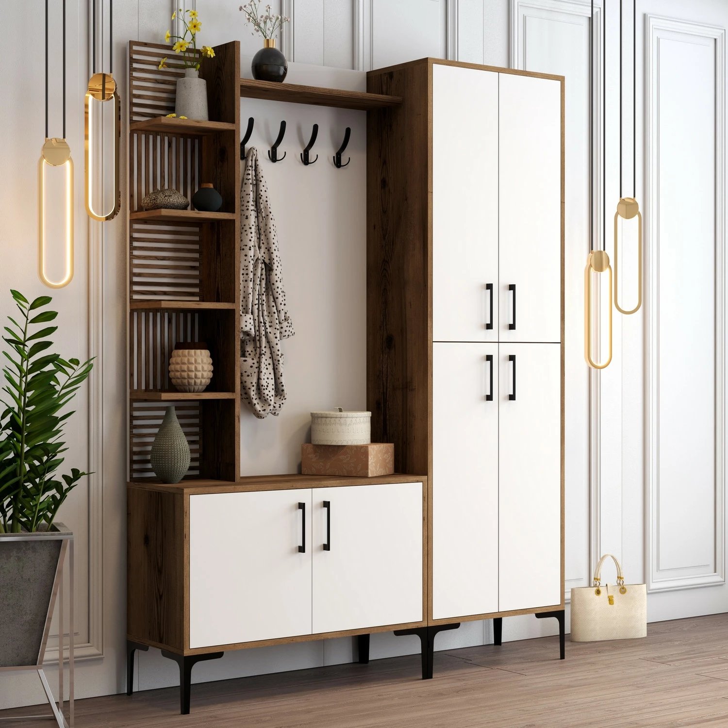 Stendë korridori Skye Decor, Viyana DA, ngjyrë arre dhe e bardhë