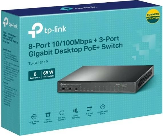 Switch TP-LINK TL-SL1311P, 8 porta PoE+, 2 porta gigabit, 1 portë SFP, Desktop