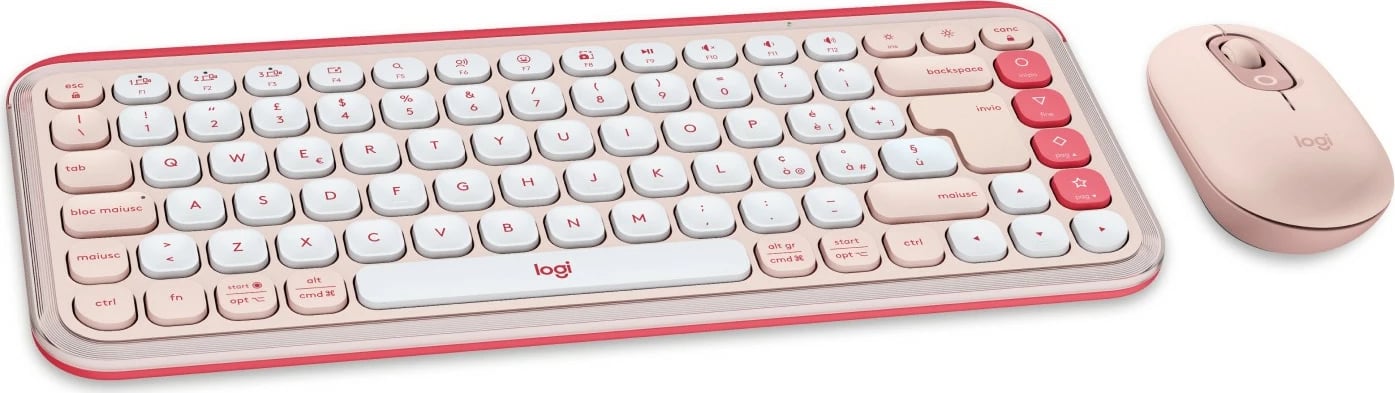 Tastierë dhe maus Logitech POP ICON COMBO, Wireless, Bluetooth, QWERTY, Rozë, Bardhë