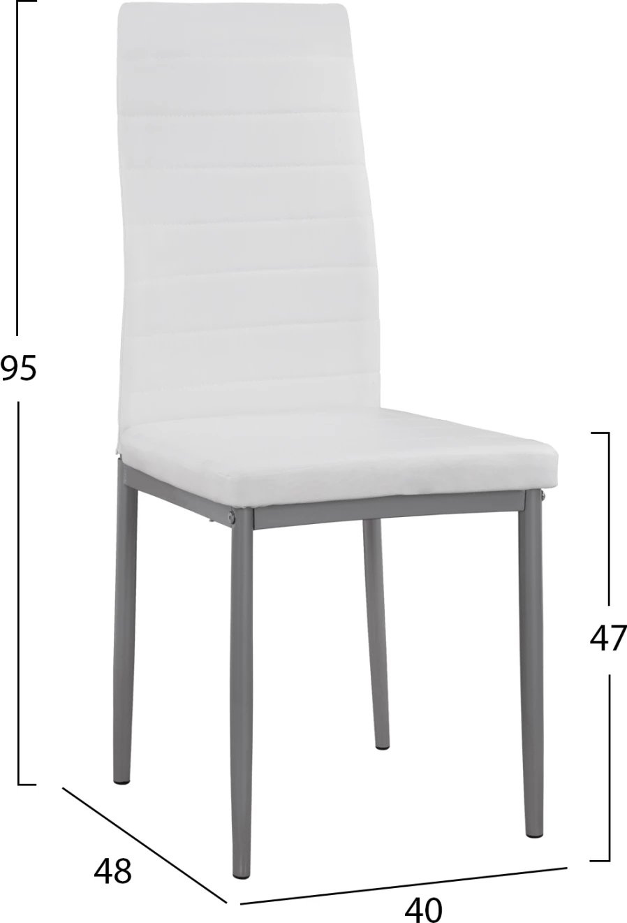 Karrige metalike Lady FH0037.11, kornizë metalike e bardhë PU K/D, 40x48x95 cm, set prej 4 copash