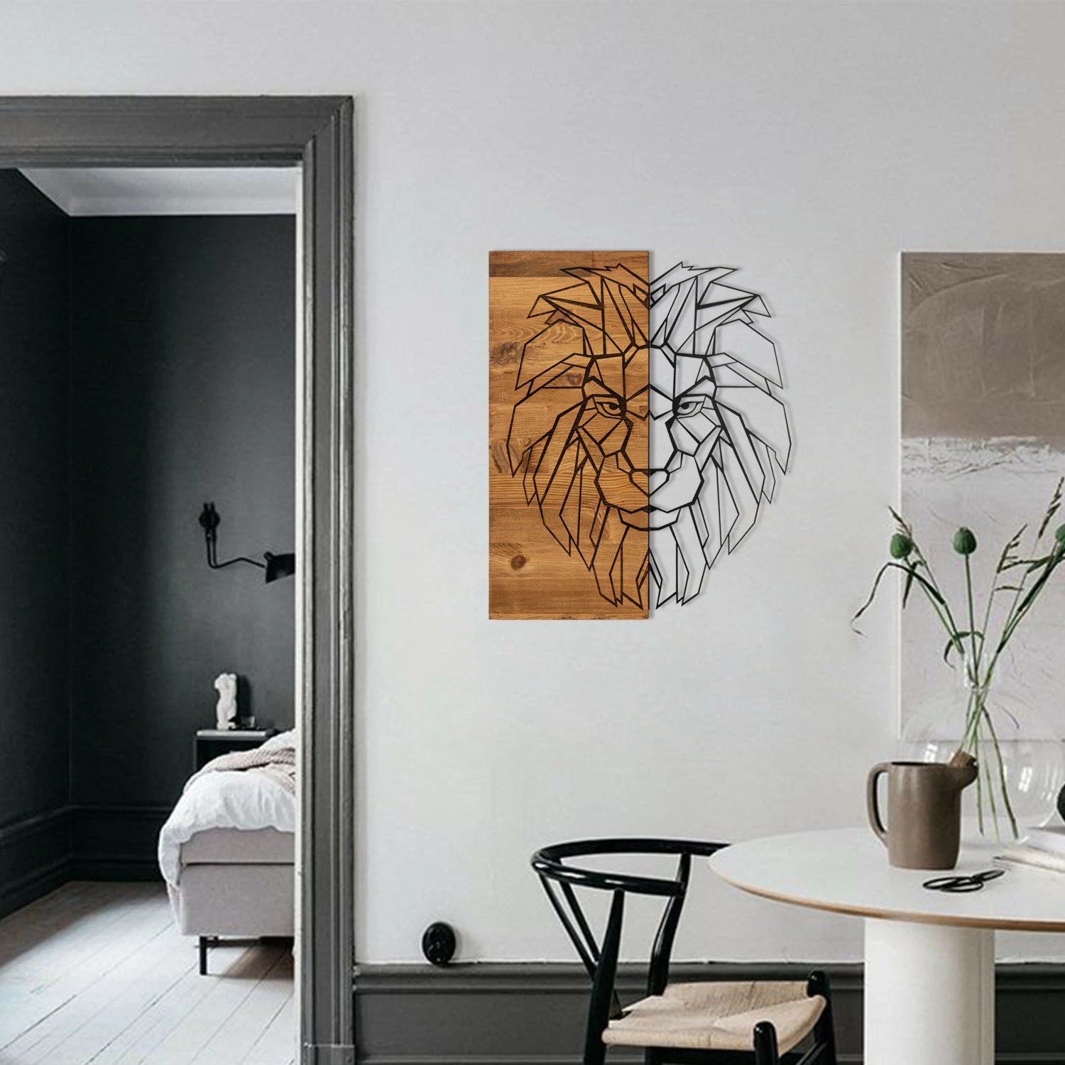 Aksesor dekorativ prej druri për mur, Wallity, Kıng1, ngjyrë e zezë dhe arre, 47.5x58cm