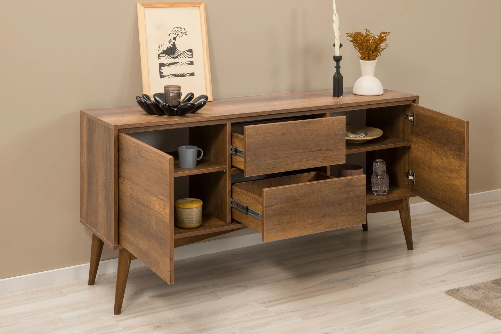 Set tavoline e zgjatshme me karrige dhe konsol (6 copë), Skye Decor, Vina 01 1005, ngjyrë arre, krem