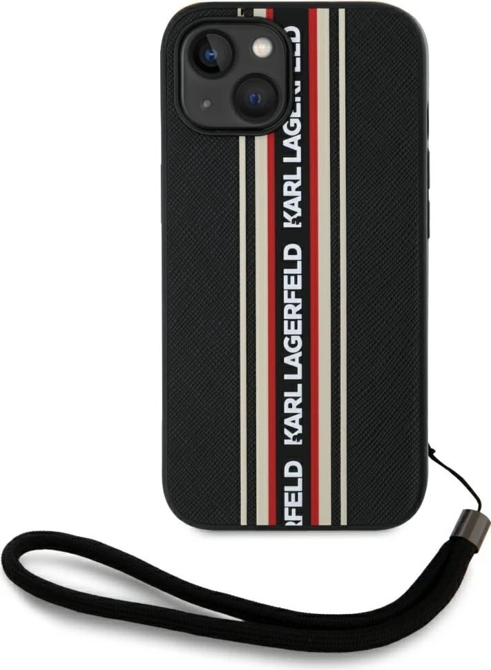 Mbështjellës Karl Lagerfeld Saffiano Athleisure Stripes Cord për iPhone 15, Kuq