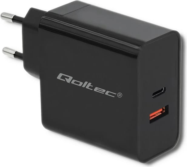 Karikues rrjeti Qoltec 51716, 63W, USB Type-C PD & USB QC 3.0, i zi