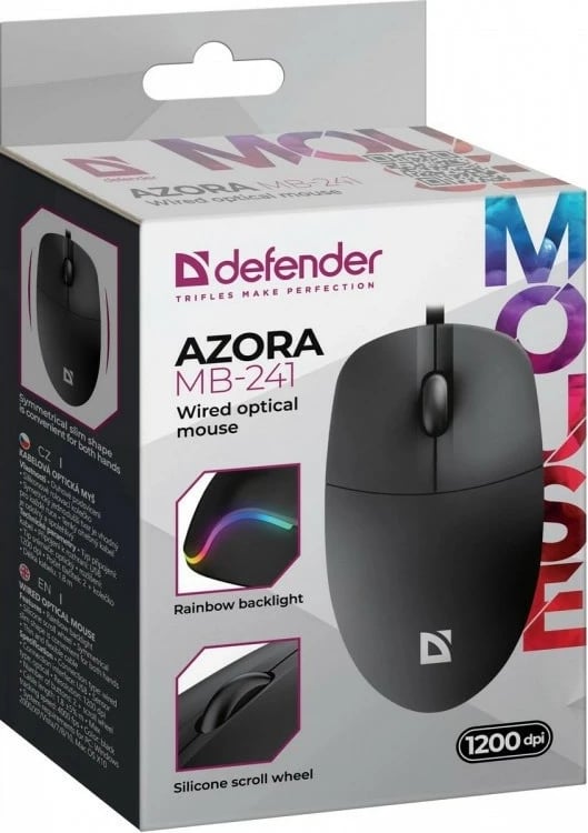 Maus Defender Azora MB-241, me kabllo, 1200 DPI, RGB, i zi