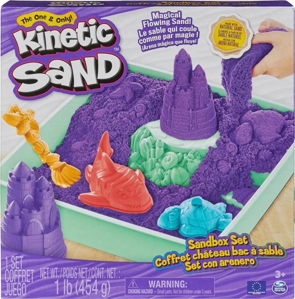 Set rërë kinetike SPIN MASTER, 1lb, me vegla dhe forma, për fëmijë, vjollcë