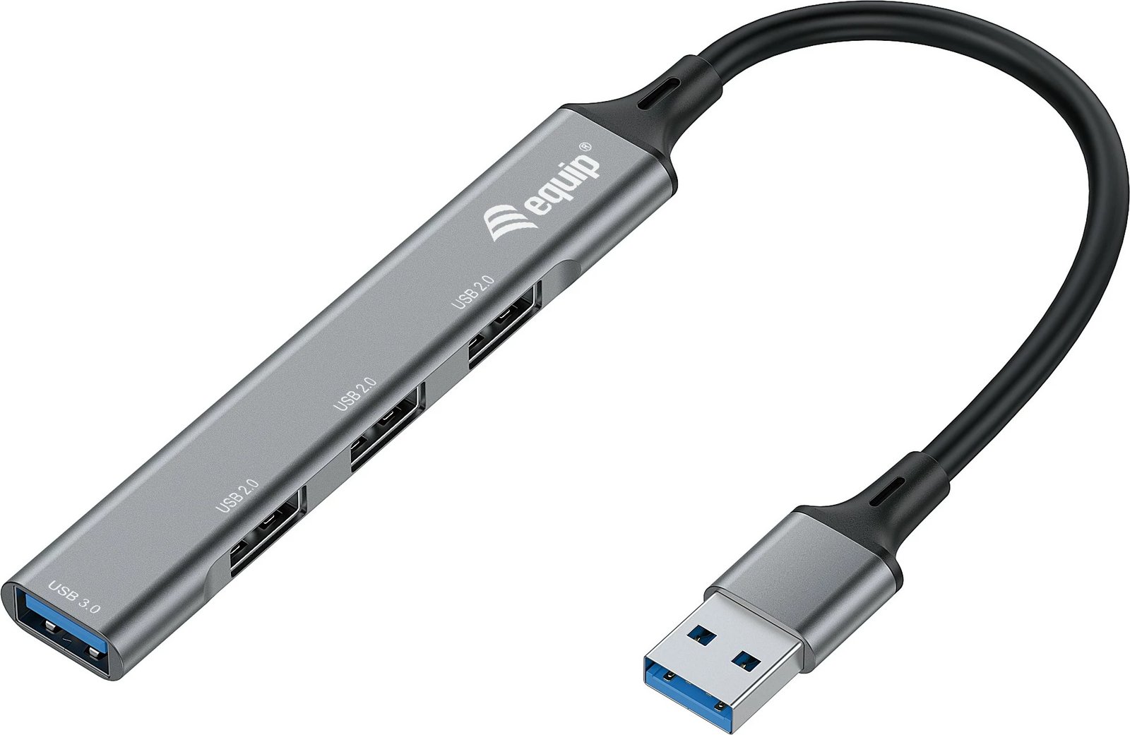 USB hub 4 porte Equip, USB 3.0/2.0, alumini, 0.15m, zi, hiri