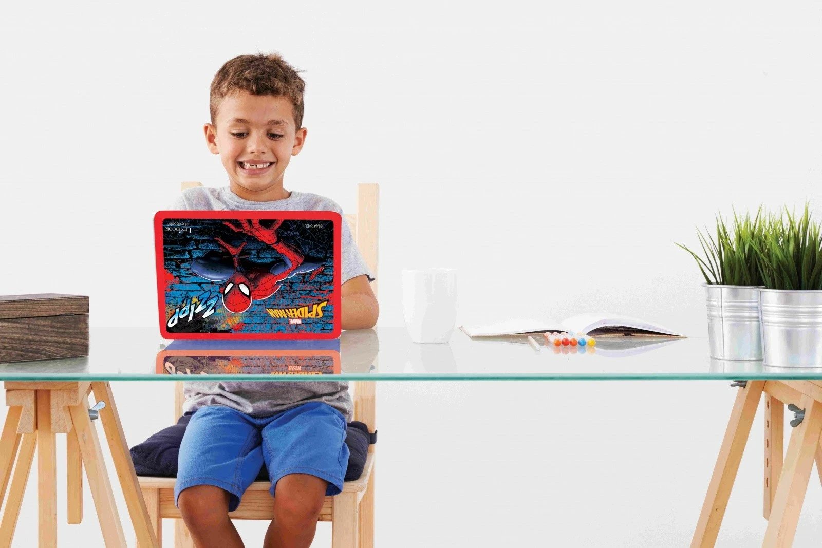 Laptop edukativ Lexibook Spider-Man, 186 aktivitete, dy gjuhë, Blu e Kuqe