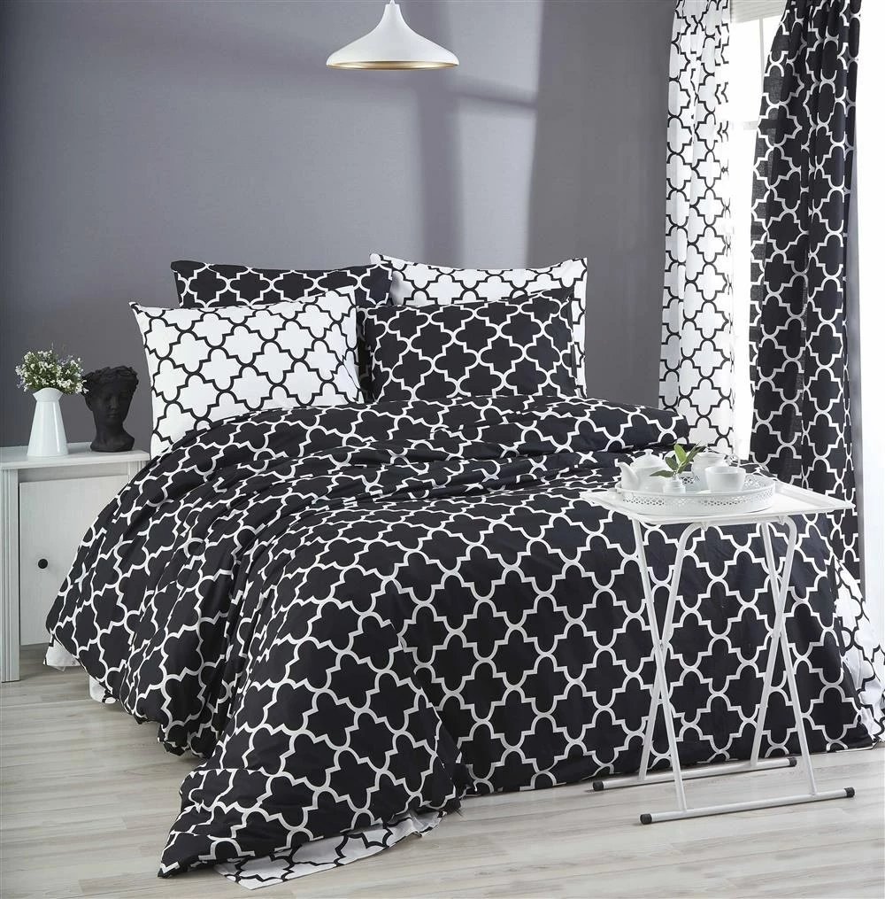 Set mbulesë për jorgan King, Ranforce, ngjyrë e zezë dhe e bardhë, Madalyon