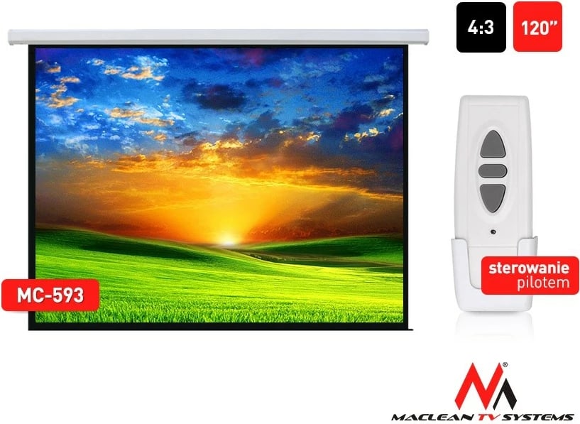 Ekran projekcioni elektrik Maclean MC-593, 120", 240x180 cm, 4:3, me telekomandë
