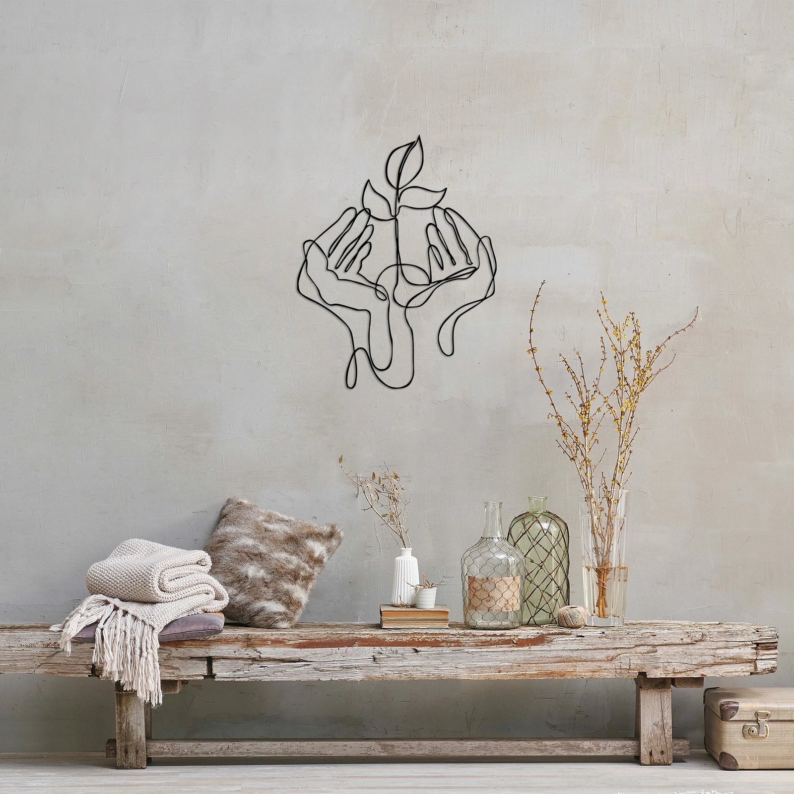 Aksesor dekorativ metalik për mur, Wallity, Sprout Greening in My Palm