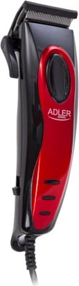 Makinë qethëse, Adler, AD 2825, teh çeliku inox 45 mm, 4 krehra 3-12 mm, kabllo 1.9 m, 15 W, prizë C, e kuqe/zezë, set me brushë gërshërë dhe vaj