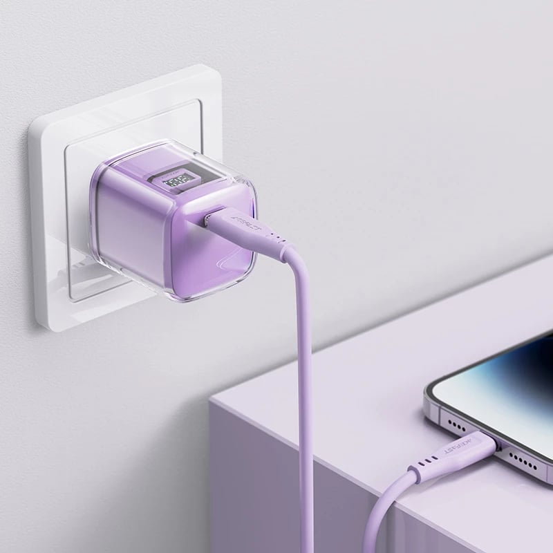 Karikues muri Acefast A53, 30W, GaN, USB-C, me ekran LED, vjollcë