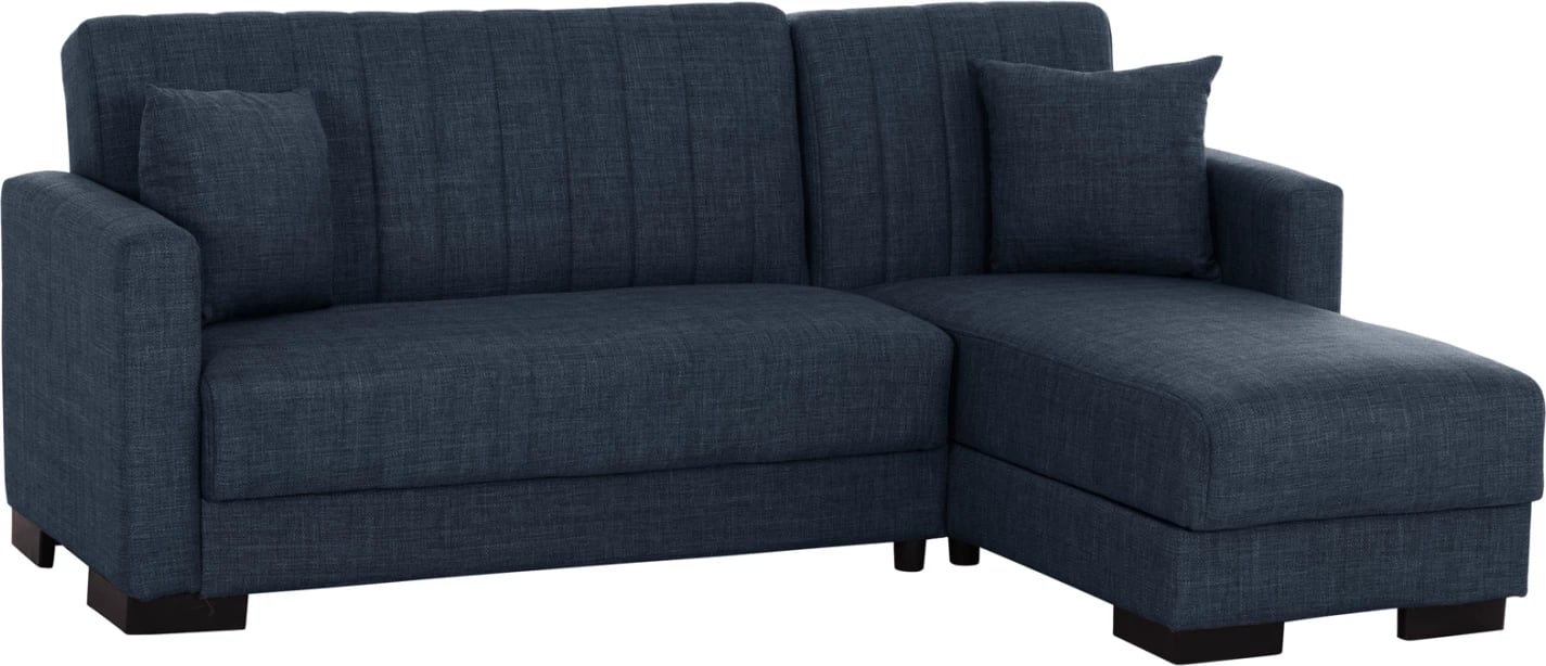 Divan qoshe me shtrat GHUFRAN FH3244.07, i kthyeshëm me hapësirë magazinimi, pëlhurë blu, 200x133x77 cm