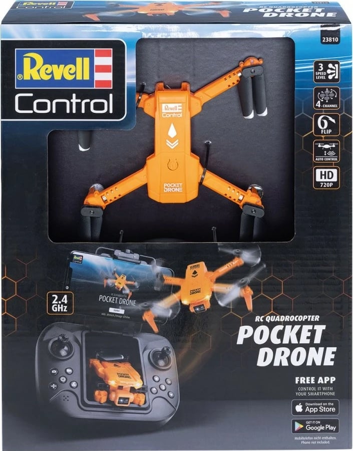 Dron Revell RC Pocket Drone, me telekomandë, kamerë 720p, portokalli/zi