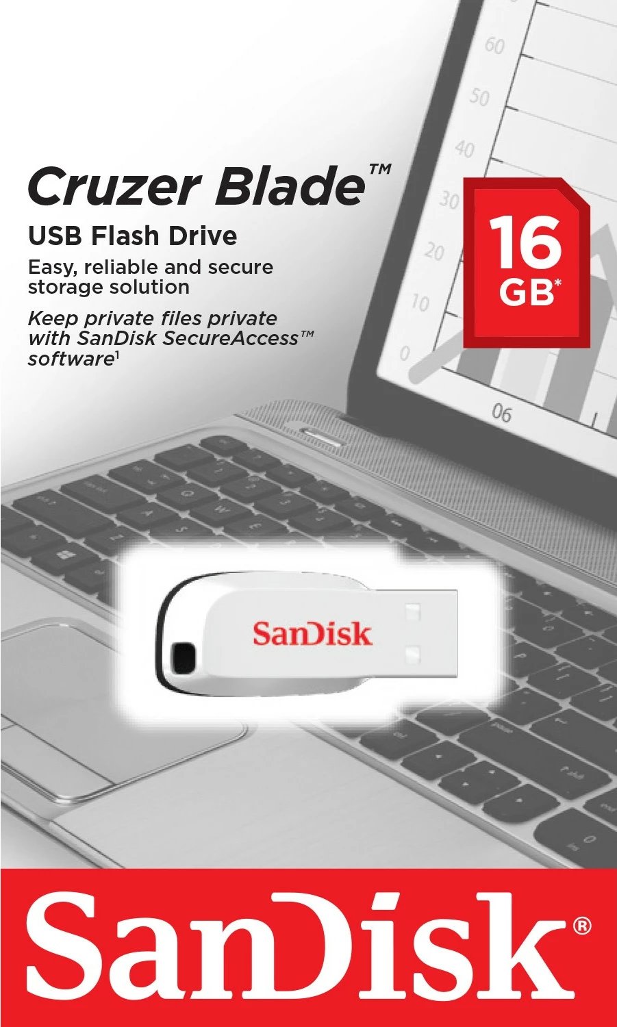 USB Sandisk Cruzer Blade 16GB, USB 2.0, bardhë