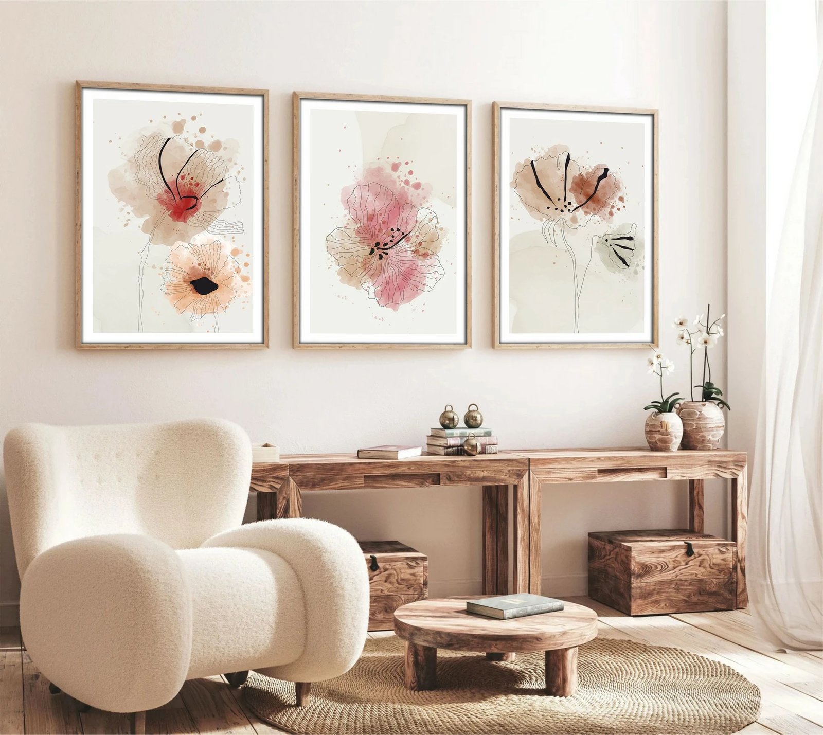 Pikturë dekorative MDF me kornizë (3 copë), Wallity, Huhu205, 30x40