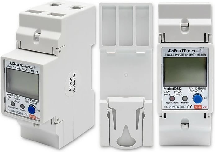 Matës energjie njëfazësh Qoltec 50882, LCD, Wi-Fi, i bardhë