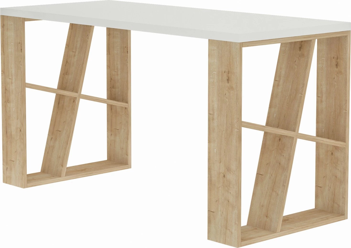 Tavolinë pune për studim, ngjyrë e bardhë dhe lis, Skye Decor