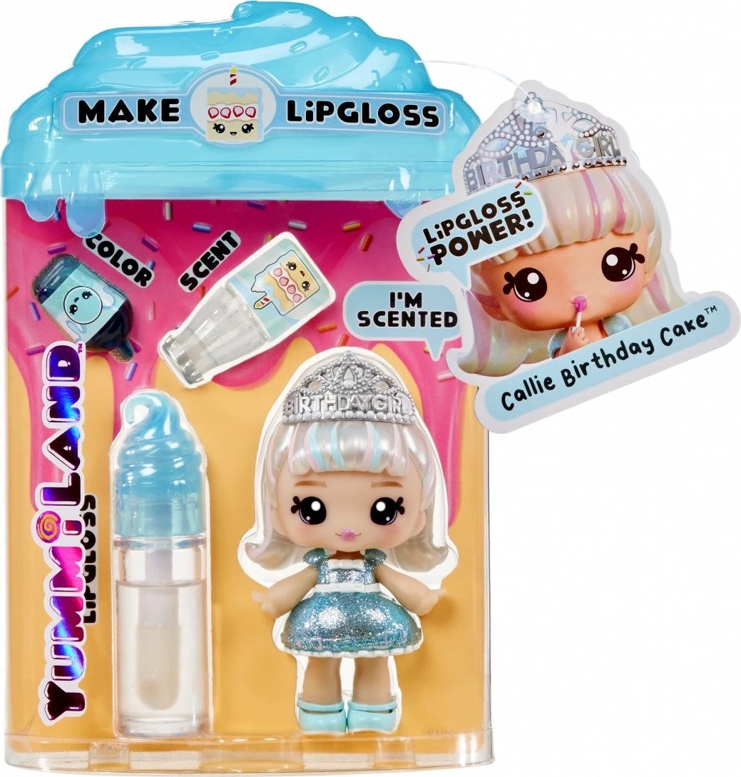 Set lodër Yummiland Lipgloss MGA Callie Birthday Cake me kukull dhe lipgloss, kaltër
