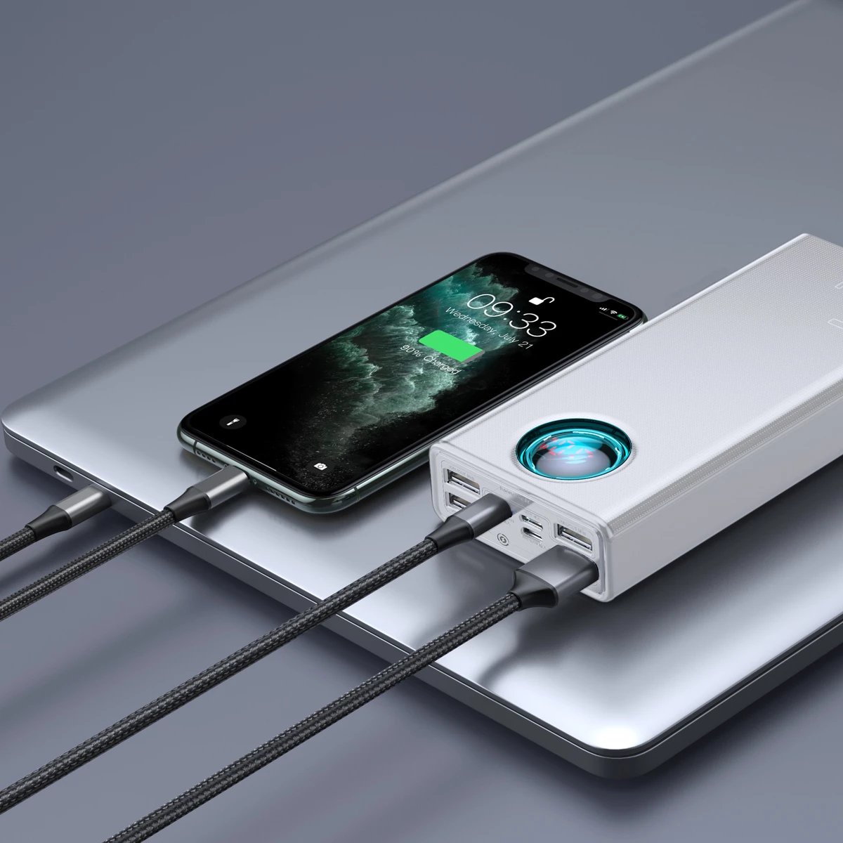 Powerbank Baseus Amblight 30000mAh, 65W, i bardhë Powerbank Baseus Amblight 30000mAh, 65W, i bardhë