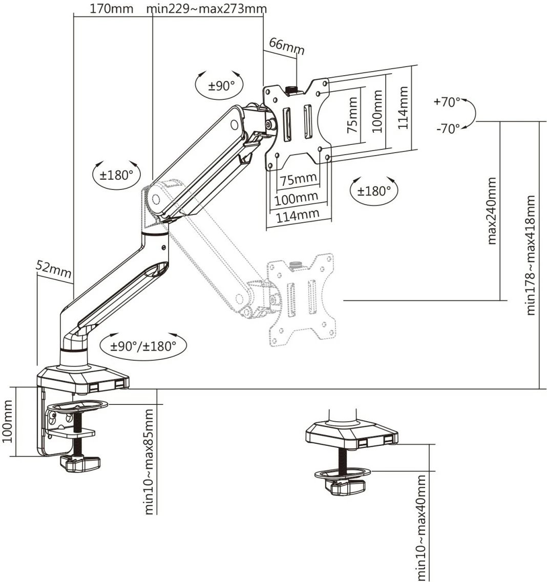 Mbajtëse tavoline për monitor Maclean Ergo Office ER-445, 17-35", e zezë