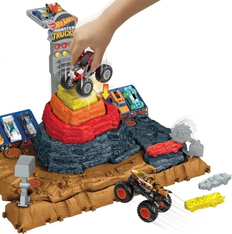 Set lodrash Hot Wheels Monster Trucks Arena Smashers Bone Shaker Demolition Pyramid, HNB96, shumëngjyrësh