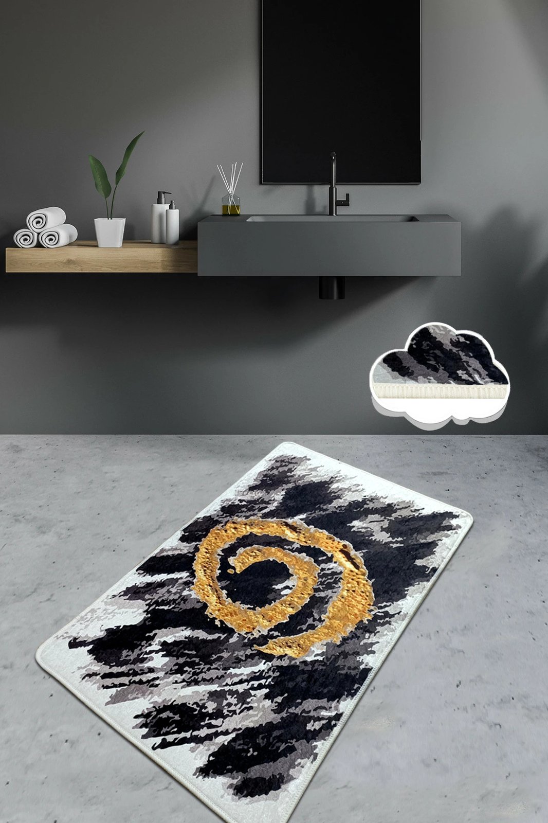 Tapet banje Mijölnir, Dagger, 80x100 cm, e zezë, e bardhë, ari