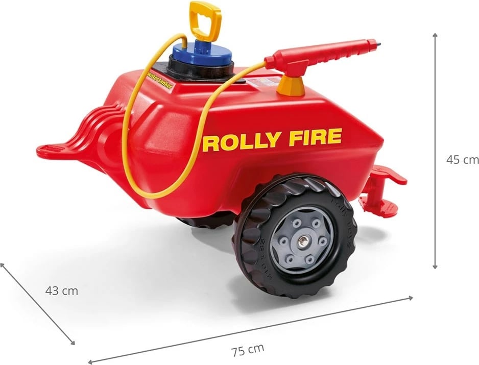 rimorkio cisternë lodër Rolly Toys Vacumax Fire me pompë dhe spërkatës, 15 L, e kuqe
