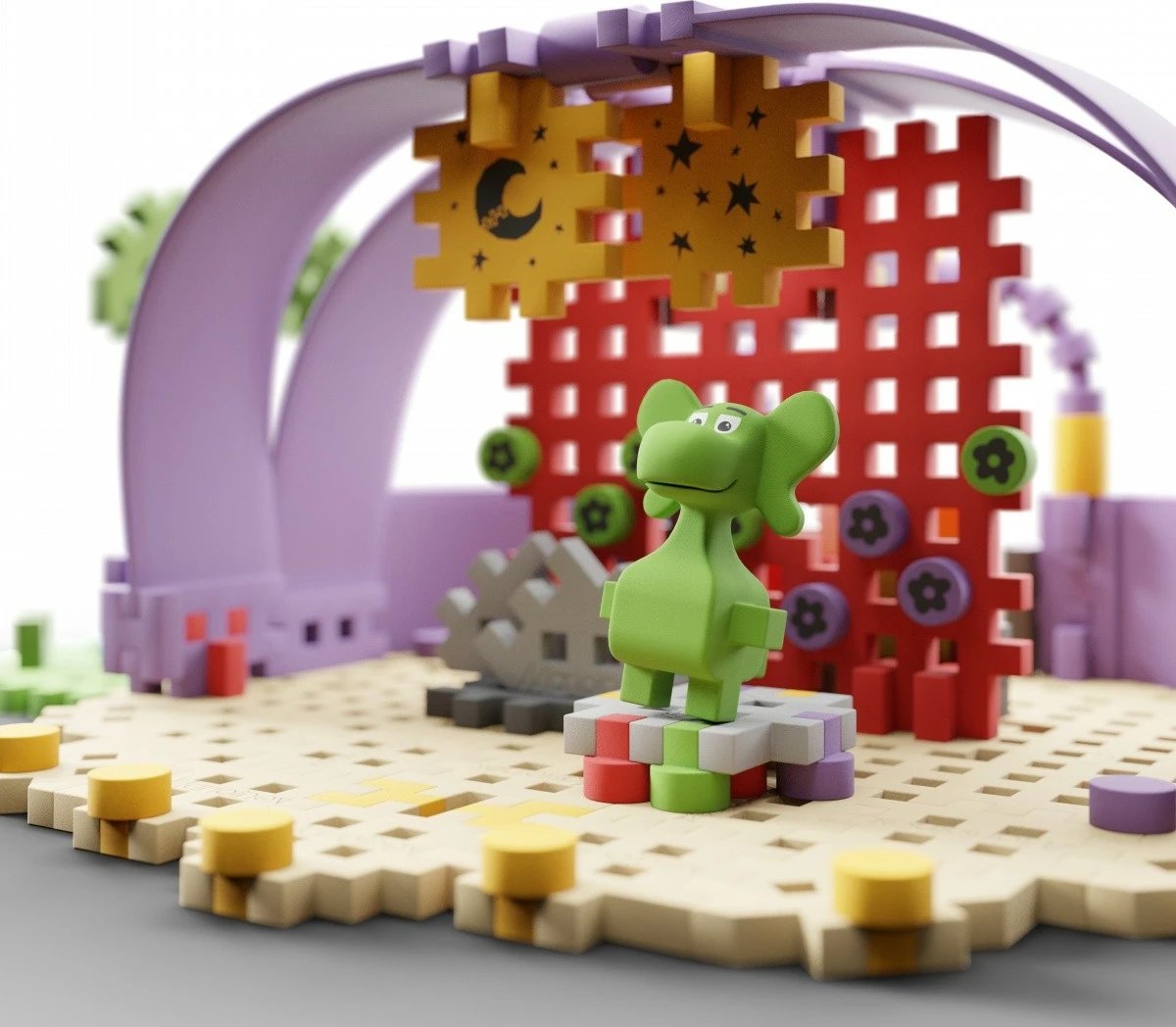 Set ndërtimi Marioinex Mini Waffle Diplodocus dhe Skena, 148 elemente, shumëngjyrëshe