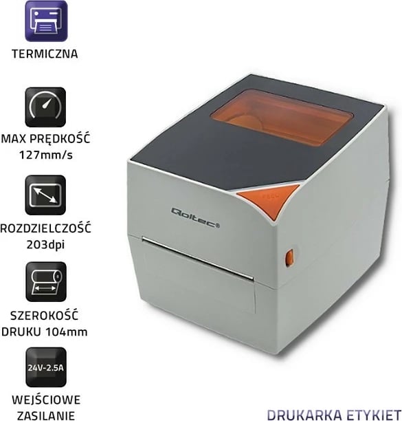 Printer etiketa termik Qoltec 50245, 104mm, gri
